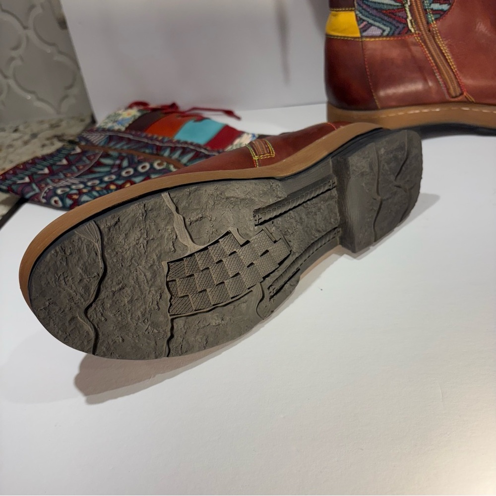 Bohemian Socofy Patchwork Lace-Up Boots - Picture 12 of 12
